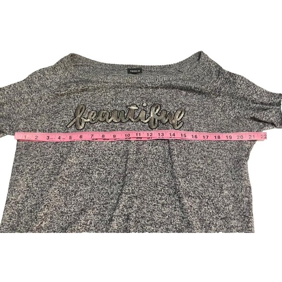 Torrid Sweater Women's Top 00 Grey Comfy Cotton  Pullover Sequin Crew Neck - Picture 5 of 7